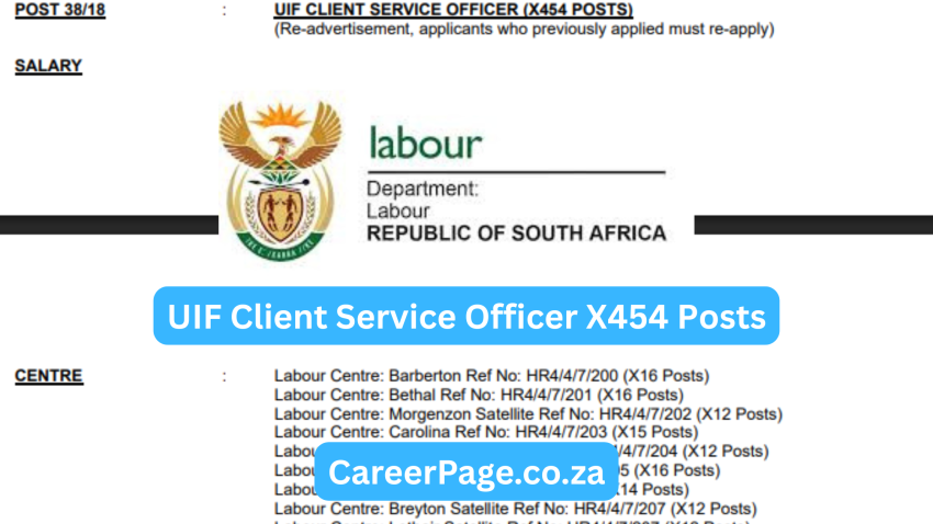 UIF Client Service Officer X454 Posts